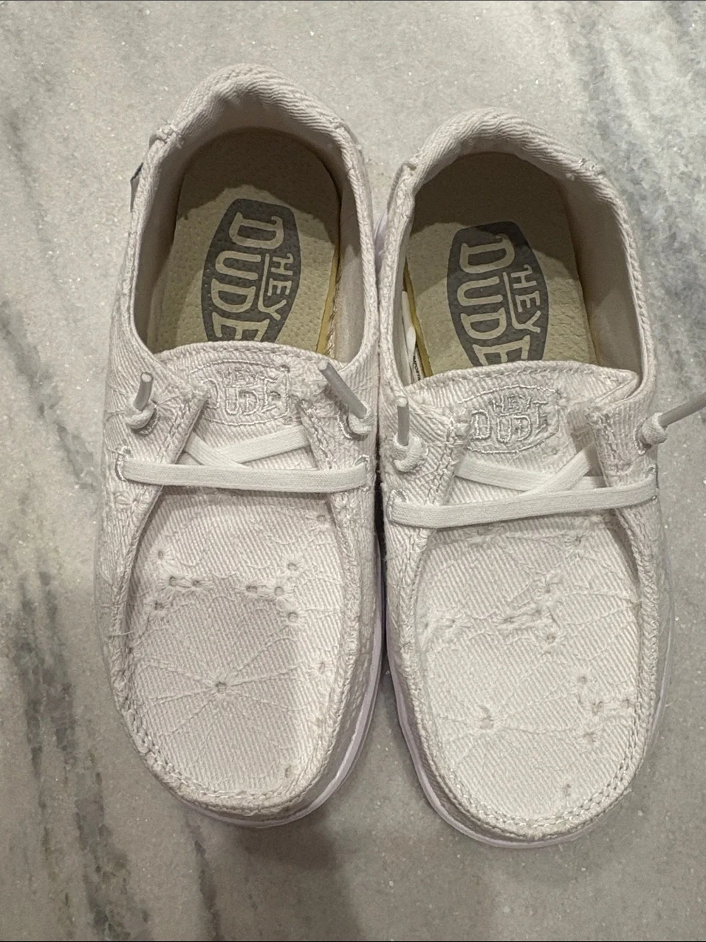 NWOT Hey Dude Kids White Canvas Moccasin Shoe